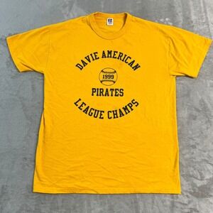 Vintage 90s USA Russell Athletic Davie Pirates T-Shirt Yellow L Single Stitch